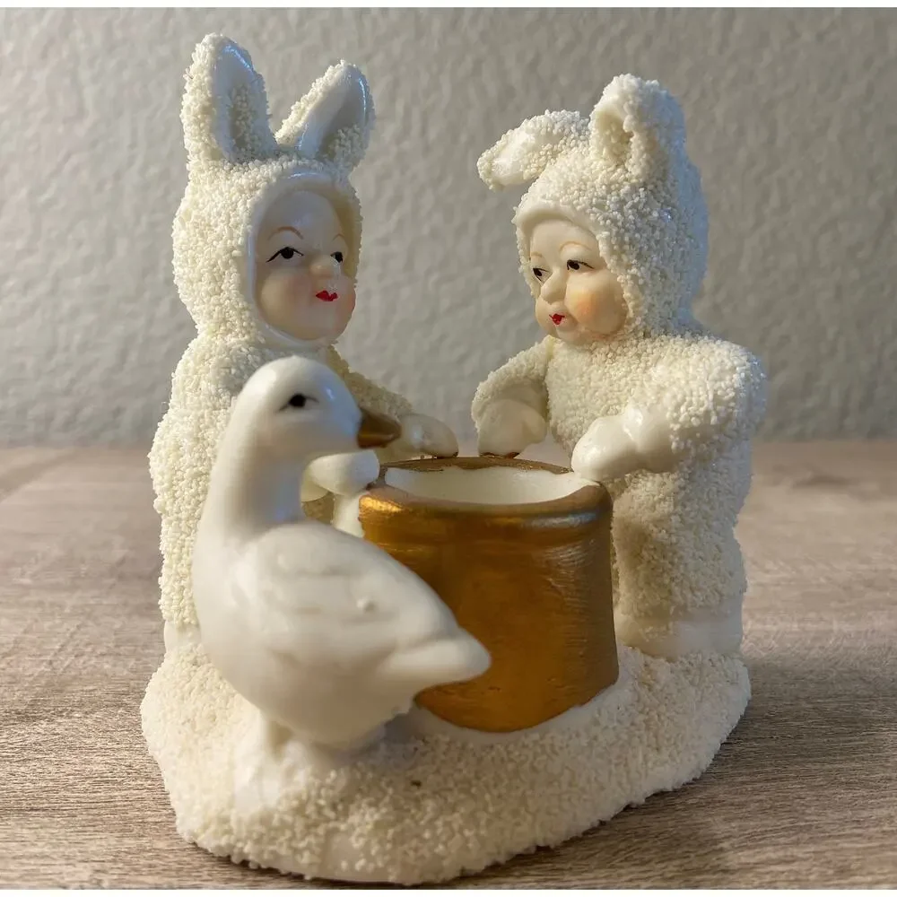 Vintage Department 56 Ceramic Snow Babies Duck Goose Candlestick Holder